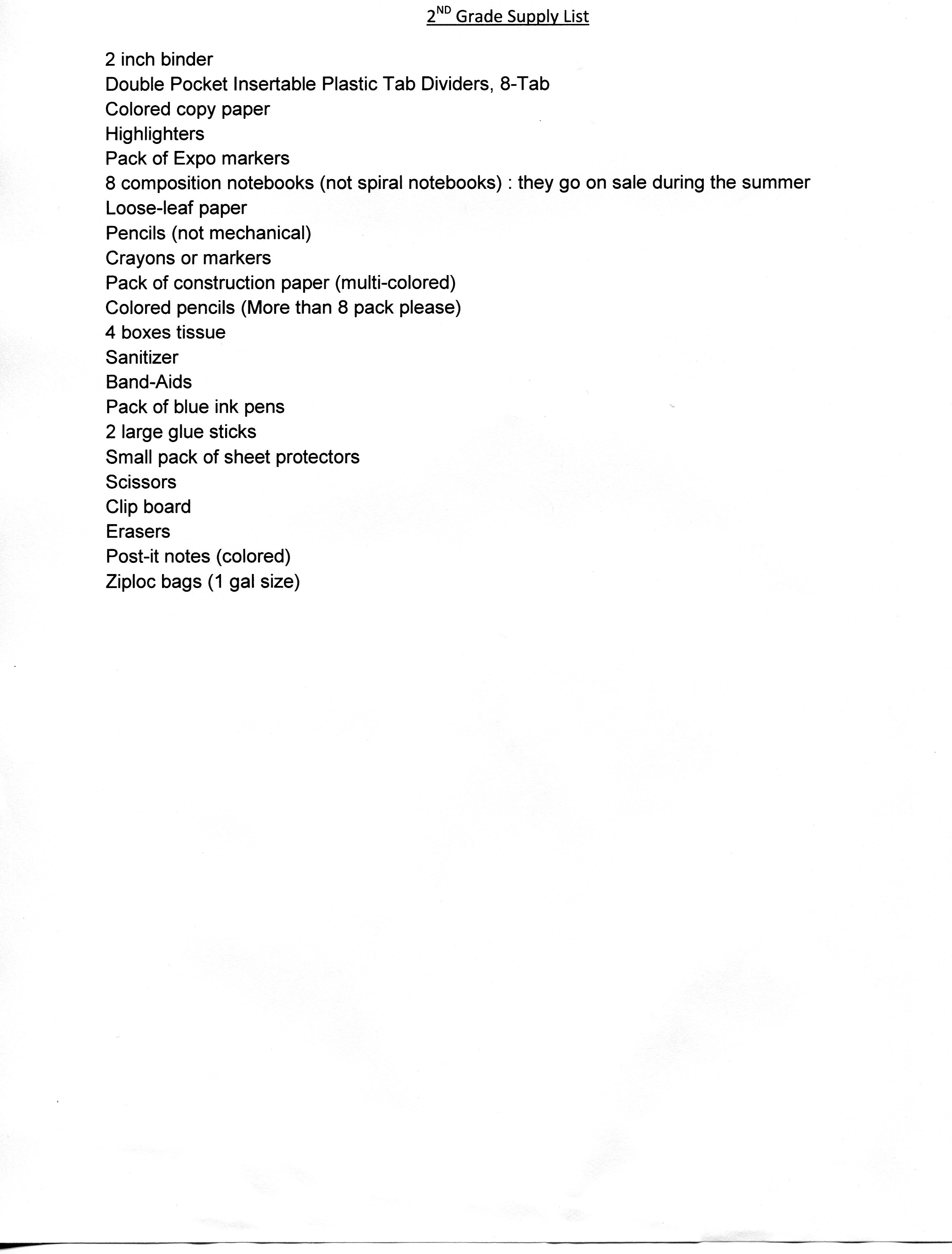 school supply list for teachers