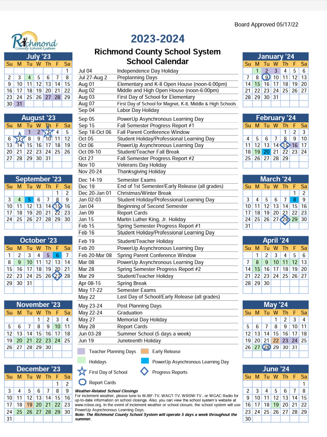 GreenWelcher, Kirshana / School Calendar