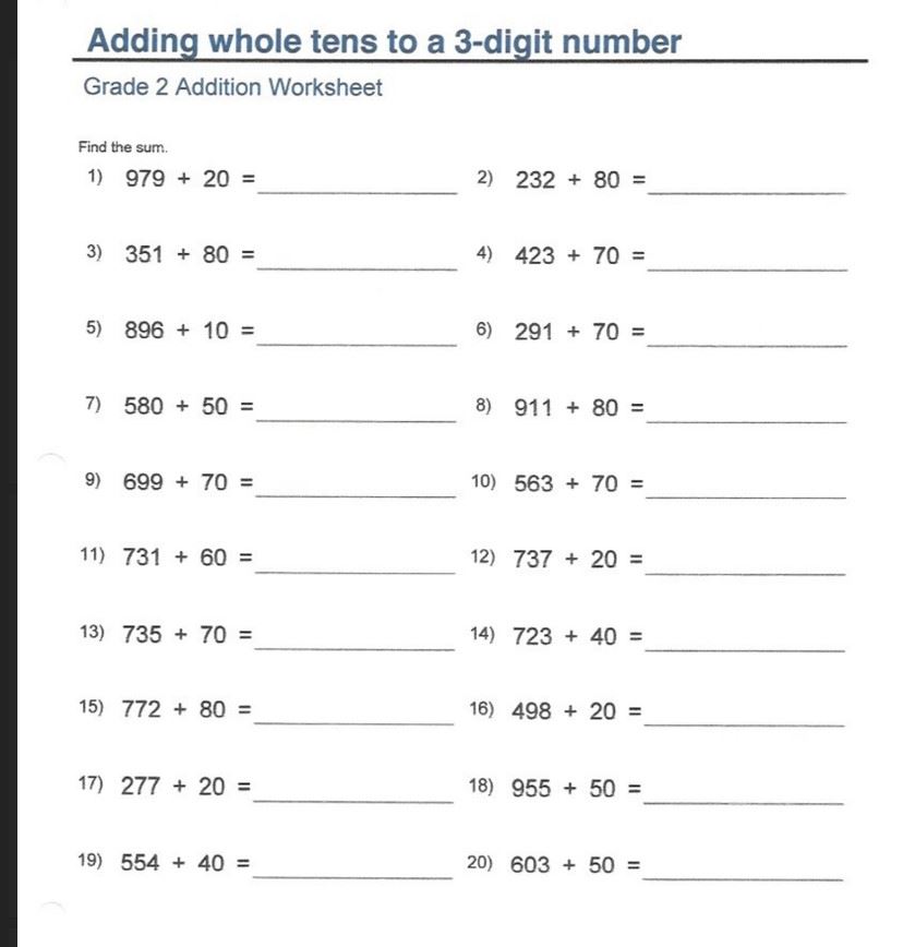 Week 3 math adding whole tens to a 3 digit number Week 3 math adding whole tens to a 3 digit number