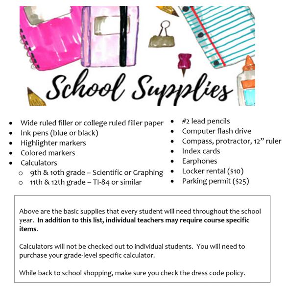 List of Supplies for High School Students