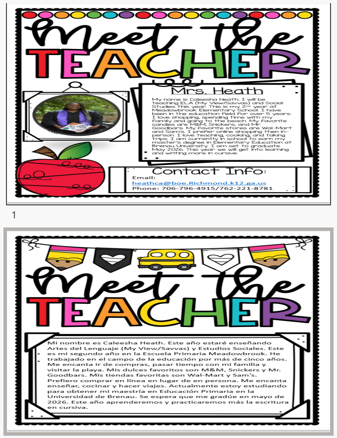 A Welcome letter written by the teacher