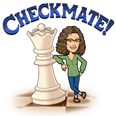  bitmoji of Mrs. Husid next to a chess piece and the word "checkmate"
