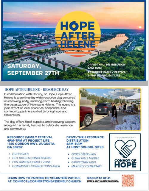 A flyer advertising Hope after Helene Resource Day on Saturda, September 27, 2025