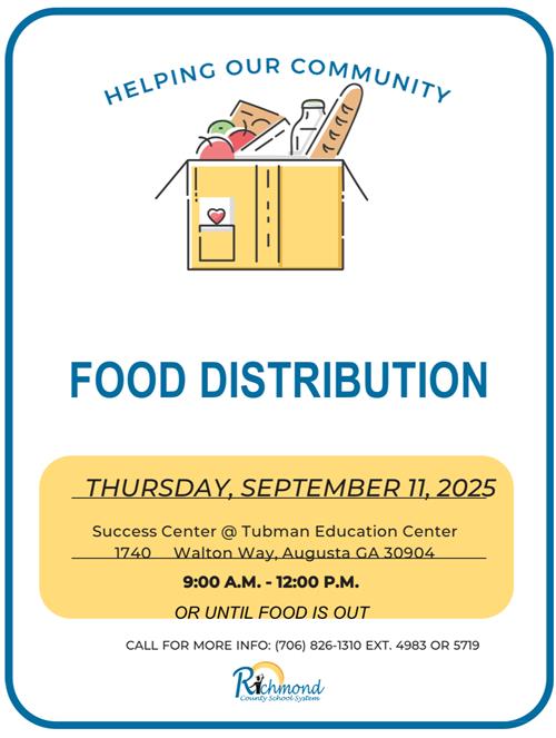 a flyer advertising the Food Distribution Day on September 11, 2025 form (am-12pm at the Success Center at Tubman Education