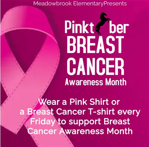 A Flyer advertising to wear a pink shirt or breast cancer t-shirt every Friday  in October for Breast Cancer Awareness