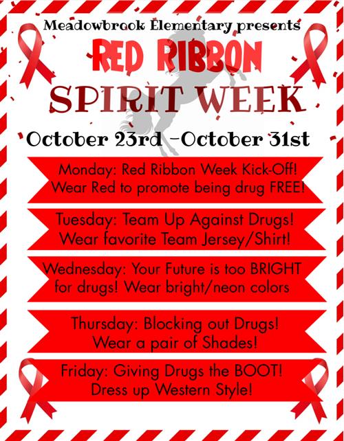 A flyer advertising the attire to wear during  Red Ribbon from  October 27 - October 31