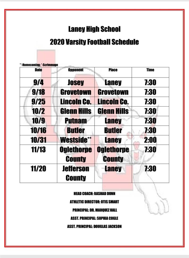 Football Schedule 2020 Football Schedule 2020
