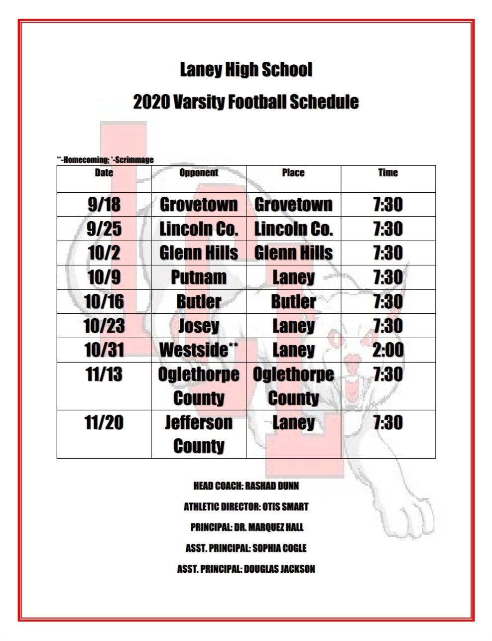 VARSITY SCHEDULE VARSITY SCHEDULE