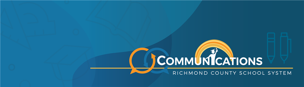 Image of Words Communications Richmond County School System on Blue Background