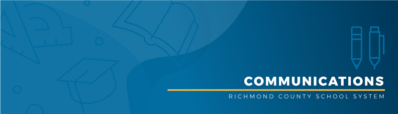 Image of Words Communications Richmond County School System on Blue Background