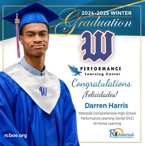 man smiling in graduation cap and gown with text.