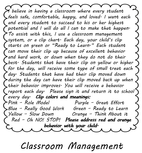 Classroom behavior plan