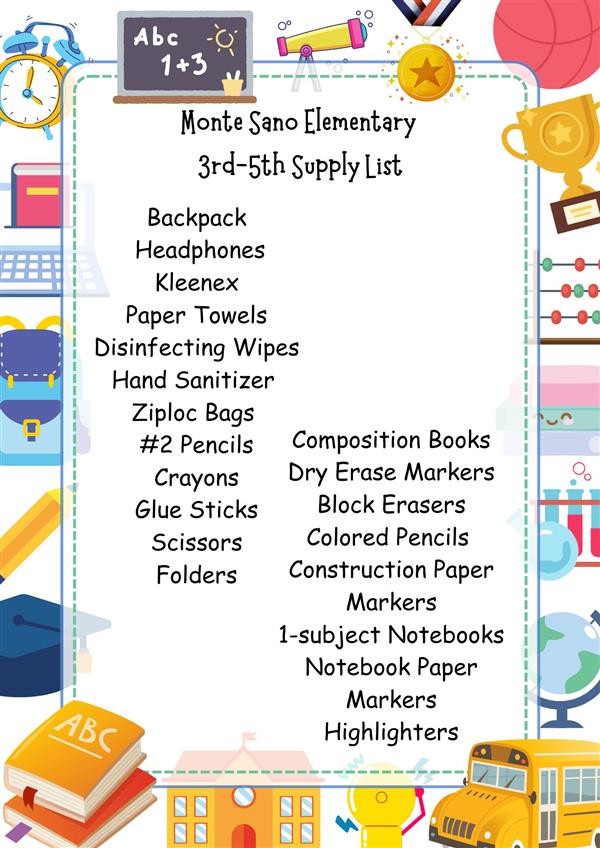 Third, Fourth and Fifth Supply List