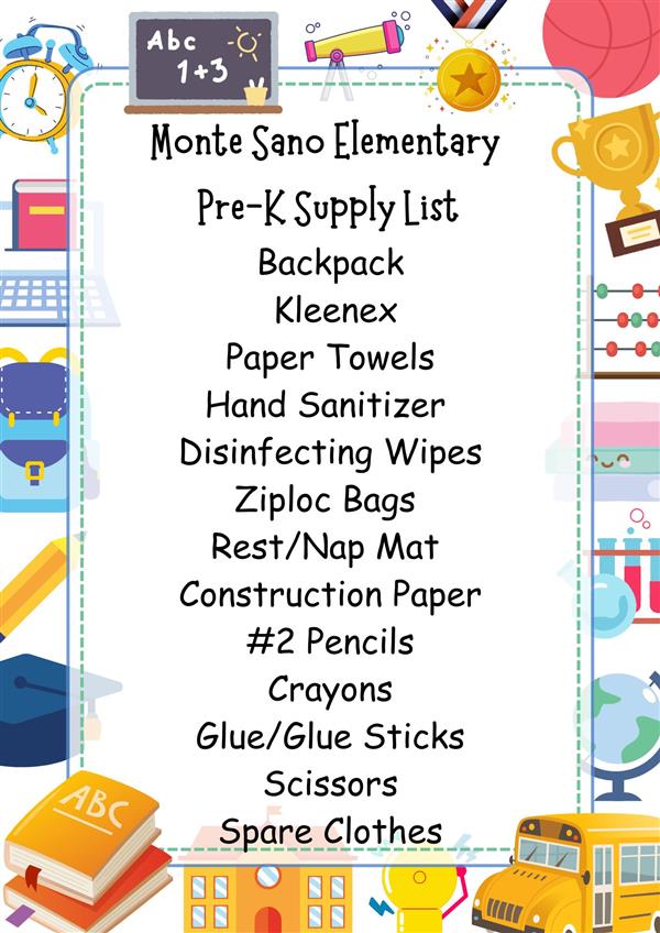 PreK Supply List